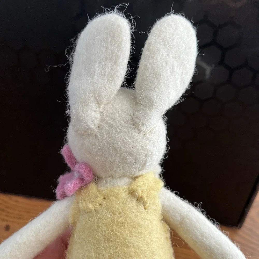 Artist Handmade Needle Felted Bunny Rabbit Girl Yellow Dress Flowers Easter Gift